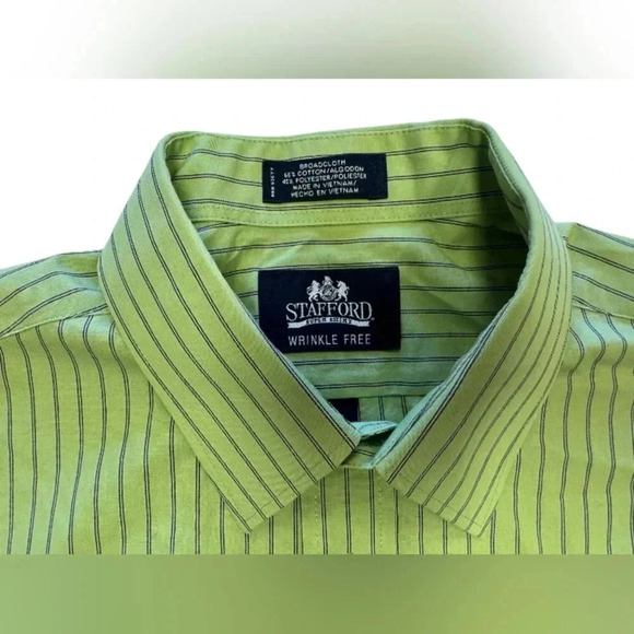 Stafford Button Down EUC Green Striped 60% Cotton Size 16 1/2 - Picture 5 of 7